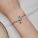 925 Sterling Silver Enamel Plated Platinum Bracelet with CZ, Adjustable Length for Women