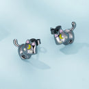 925 Sterling Silver Black Gold Plated Enamel CZ Earrings Size 10*14mm for Women