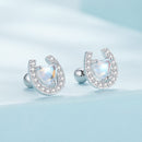 925 Sterling Silver Pavé Setting Moonstone Earrings with CZ and Platinum Plating