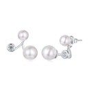 925 Sterling Silver Earrings with CZ and Synthetic Pearl, 1.7cm, White Gold Plated for Women