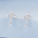 925 Sterling Silver Earrings with Pavé Setting CZ in White Gold Plating - 1.2x0.8cm for Women
