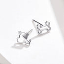 925 Sterling Silver Earrings for Women, 0.5-0.6cm, Bone and Dog Design, Platinum Plated