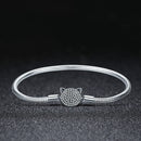 925 Sterling Silver Bracelet with Cat Head Charm, 17cm for Women