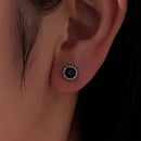 925 Sterling Silver Black Gold Plated Pavé CZ Earrings with Enamel for Women