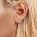 925 Sterling Silver CZ Earrings with White Gold Plating, 1.4x0.5cm for Women