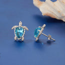 925 Sterling Silver & Brass Transparent Glass CZ Earrings 1.3*1.2cm for Women