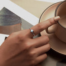 925 Sterling Silver + Plated White Gold Larimar Ring - Style E - 1.6mm Width