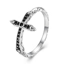 925 Sterling Silver Oxidized Ring with Pavé Setting CZ, Size 6.0 for Women