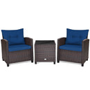 3 Pcs Patio Rattan Furniture Set Cushioned Conversation Set Coffee Table-Beige