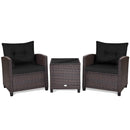 3 Pcs Patio Rattan Furniture Set Cushioned Conversation Set Coffee Table-Beige