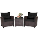3 Pcs Patio Rattan Furniture Set Cushioned Conversation Set Coffee Table-Beige