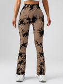 High-Waist Tummy Control Flare Yoga Pants For Women, Tie-Dye Stretch Slimming Bootcut Workout Pants, Fitness & Sports Activewear
