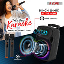 Party Starter Speaker Bluetooth 250W Big Monster Powered Rechargeable Outdoor PA DJ System w Disco Lights 2 Wireless Karaoke Mics Portable Rolling Speakers w Handle Black - ACTIVE HOME 8 2-MIC
