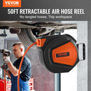 VEVOR Retractable Air Hose Reel, 3/8 IN x 50 FT Hybrid Air Hose Max 300PSI, Air Compressor Hose Reel with 5 In Lead in, Ceiling / Wall Mount Enclosed Air Reel, 180° Swivel Mount