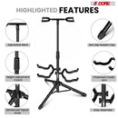 Guitar Stand Adjustable Double Guitars Stands Floor w Neck Holder Universal Supports for Acoustic Electric Classic Bass Instrument Folding Portable Black - GSH 2N1