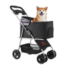 Pet Stroller - 35 lbs Weight Capacity, Foldable Dog Stroller Cart, 4 Wheels Cats Pram with Detachable Carrier & Mesh Windows, Portable Animal Carrier with Brake for Small to Medium Pets
