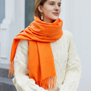 Wholesale Korean simple pure color cashmere like polyester warm shawl monochrome long tassel scarf thickened scarf