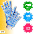Pack of 288 String Knit Gloves with Blue Blocks on Two Sides L size Knitted Cotton Polyester Gloves for General Purpose. Protective Gloves with Blue PVC block pattern. Medium Weight Gloves.