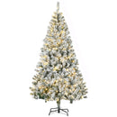 HOMCOM 6' Prelit Artificial Flocked Christmas Trees, with Snow Frosted Branches, Warm White LED Lights, Auto Open
