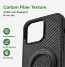 Magnetic Carbon Fiber Phone Case for iPhone 13 14 15 16 17 Series, Built-in Rotatable Kickstand Shockproof Protective Cover Compatible with MagSafe Wireless Charging