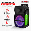 Party Starter Speaker Bluetooth 250W Big Monster Powered Rechargeable Outdoor PA DJ System w Disco Lights 2 Wireless Karaoke Mics Portable Rolling Speakers w Handle Black - ACTIVE HOME 8 2-MIC