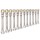 Flex-Head Ratcheting Wrench Set, 12-Piece Metric 8 mm to 19 mm, 72 Teeth, Cr-V Steel Ratchet Flexible Combination Wrench Set with Roll Up Pouch, for General Household and Automotive Repairs