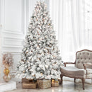 8ft Pre-lit Flocked Christmas Tree with 700 UL Lights & 54 Pine Cones & 1754 Tips Snow Frosted Artificial Xmas Tree