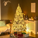 HOMCOM 6' Prelit Artificial Flocked Christmas Trees, with Snow Frosted Branches, Warm White LED Lights, Auto Open