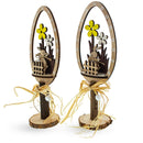 Set of 2 Rustic Wooden Easter Egg Tabletop Decorations With Bunny Scene 10.7 Inches Tall