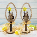 Set of 2 Rustic Wooden Easter Egg Tabletop Decorations With Bunny Scene 10.7 Inches Tall