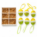 Set of 6 Yellow Green Lace-Trimmed Hanging Floral Easter Egg Ornaments