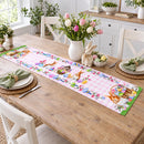 Fabric Easter Table Runner Featuring Playful Bunnies and Pastel Eggs 73 Inches Long