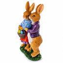 Loving Easter Bunny Pair Figurine With Festive Basket 6.2 Inches Tall