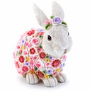 Hand Painted Resin Bunny With Elegant Garden Blooms 7.1 Inches Tall