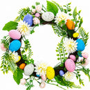 Festive Easter Floral Door Wreath with Pastel Speckled Eggs
