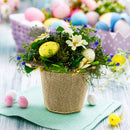 Easter Egg & Floral Arrangement – Rustic Spring Tabletop Decor in Burlap Pot 6.4 Inches Tall