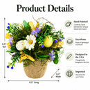 Easter Egg & Floral Arrangement – Rustic Spring Tabletop Decor in Burlap Pot 6.4 Inches Tall