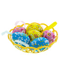 Set of 6 Floral Easter Egg Ornaments in Basket