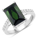6.16 Carat Genuine Green Tourmaline and White Diamond 14K White Gold Ring