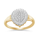 10K Yellow Gold 1/2 Cttw Round & Baguette Cut Diamond Pear Shaped Domed Pavé Cluster with Halo Cocktail Ring (J-K Color, I1-I2 Clarity) - Size 4-1/4