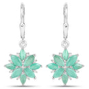 2.92 Carat Genuine Emerald and White Diamond .925 Sterling Silver Earrings