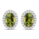 1.92 Carat Genuine Green Tourmaline and White Diamond 14K White Gold Earrings