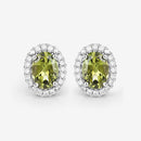 1.92 Carat Genuine Green Tourmaline and White Diamond 14K White Gold Earrings