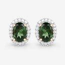 1.92 Carat Genuine Green Tourmaline and White Diamond 14K Yellow Gold Earrings