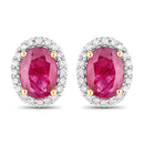 1.96 Carat Genuine Ruby and White Diamond 14K Yellow Gold Earrings