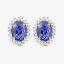 1.71 Carat Genuine Tanzanite and White Diamond 14K Yellow Gold Earrings