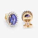 1.71 Carat Genuine Tanzanite and White Diamond 14K Yellow Gold Earrings
