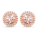 0.93 Carat Genuine Morganite and White Diamond 14K Rose Gold Earrings