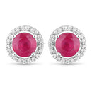 1.22 Carat Genuine Ruby and White Diamond 14K White Gold Earrings