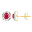 1.22 Carat Genuine Ruby and White Diamond 14K Yellow Gold Earrings
